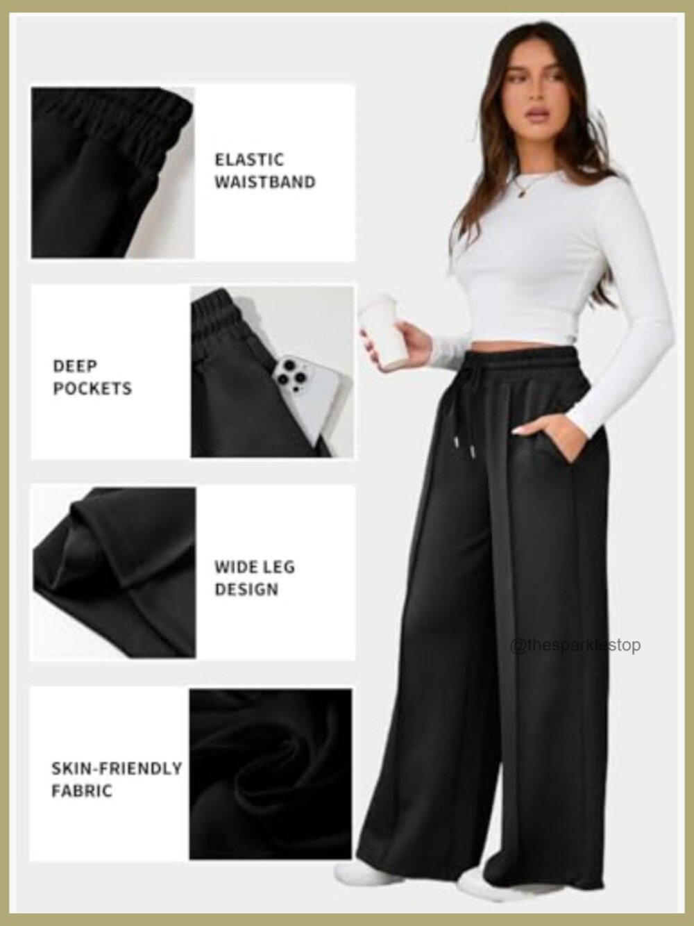 High Waisted Drawstring Wide Leg Sweatpants with Pockets Casual Loose Yoga Pants - Picture 4 of 7